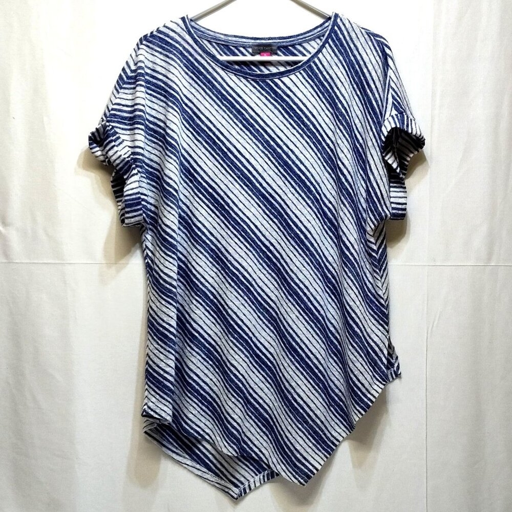 Vince Camuto XL Asymmetrical Hem Flutter Sleeve Striped Tunic Top Soft Fabric